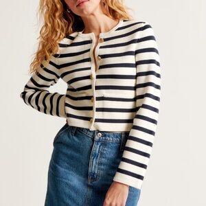 Abercrombie Luxeloft Striped Cardigan Sweater Jacket Navy White Boxy XXS XS